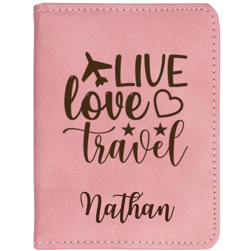 Personalized Pink Passport Cover engraved in our workshop