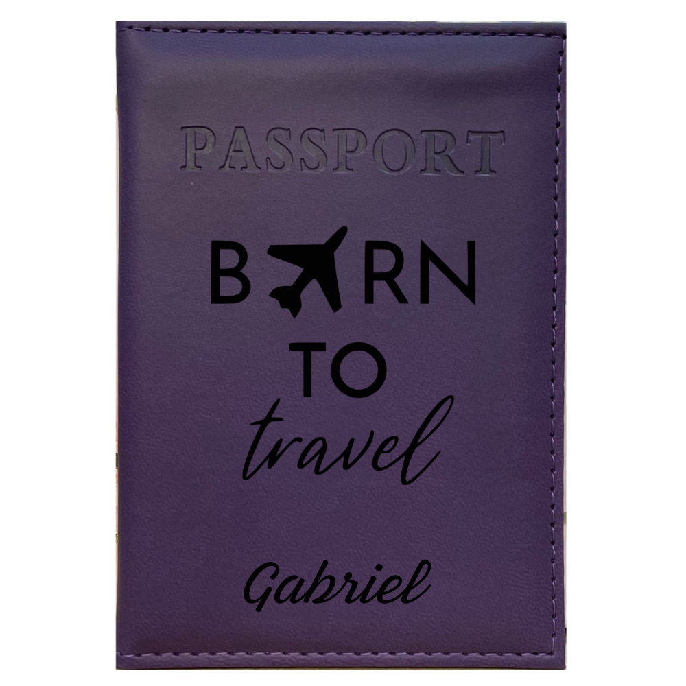 Purple Personalized Passport Cover engraved in our workshop