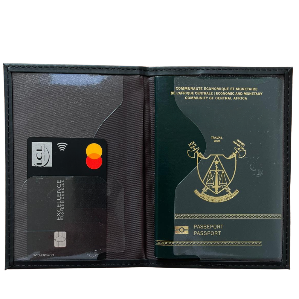 Black Personalized Passport Cover engraved in our workshop 